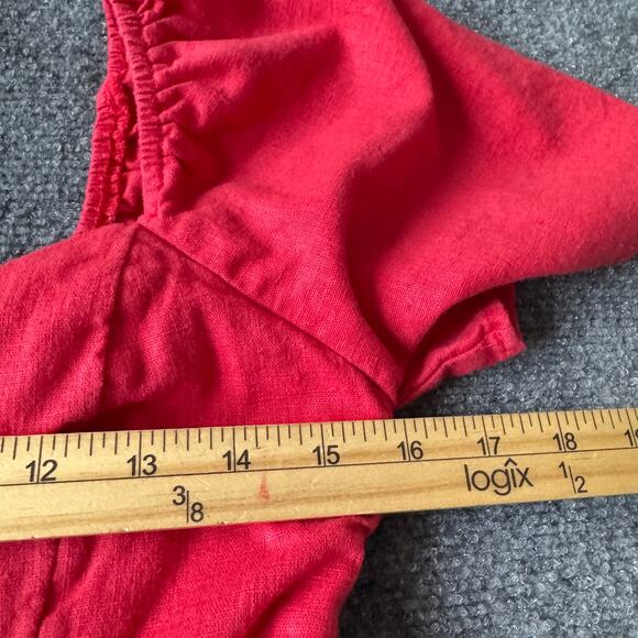 Abercrombie and Fitch Dress Women Medium Coral Linen Button Through Mini Peasant - Picture 7 of 10